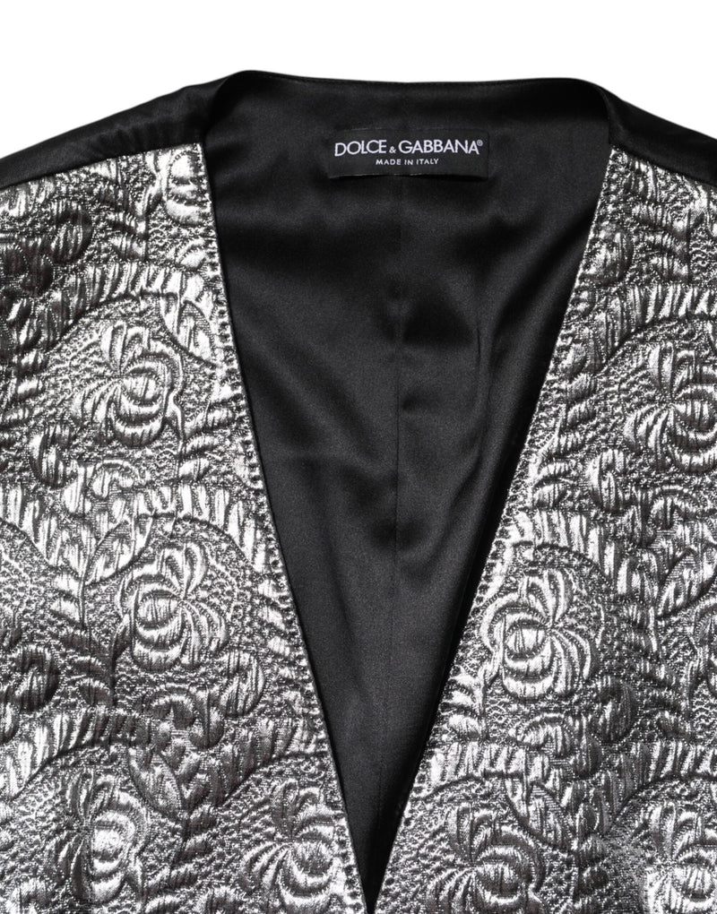 Silver Floral Jacquard Sleeveless Vest Top Dolce & Gabbana