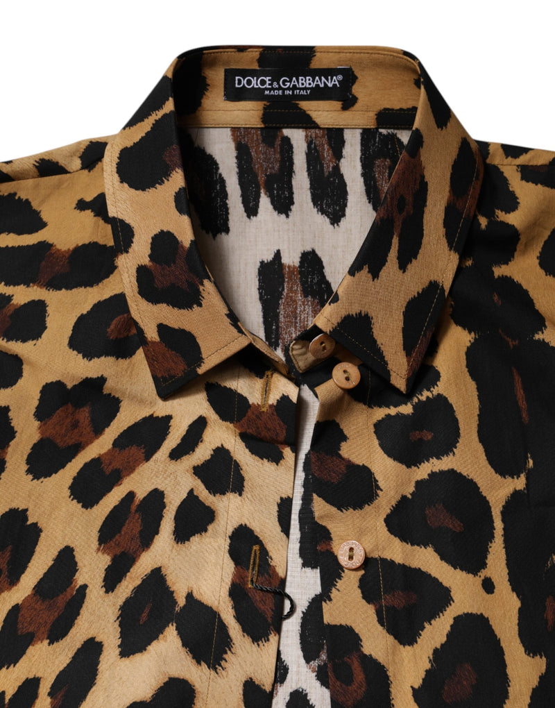 Brown Leopard Short Sleeve Collared Polo Top Dolce & Gabbana