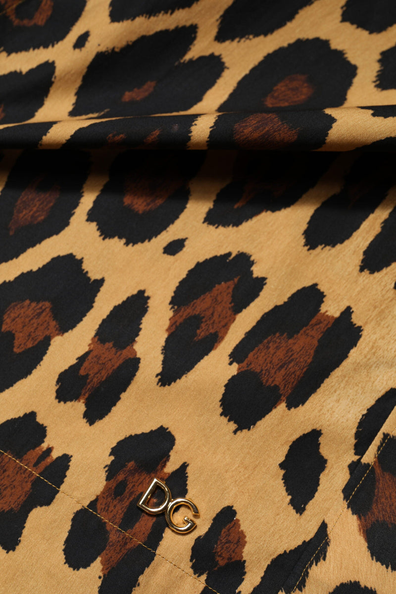 Brown Leopard Short Sleeve Collared Polo Top Dolce & Gabbana
