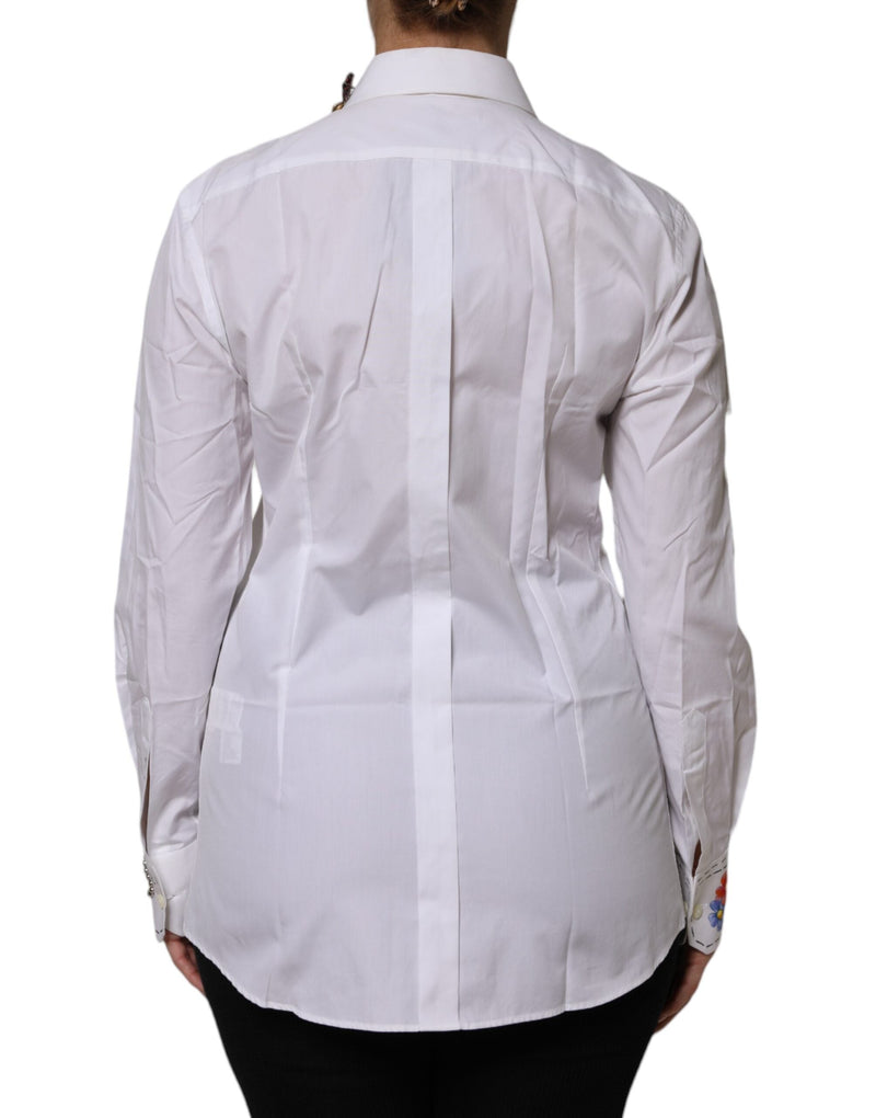 White Cotton Floral Embellished Shirt Top Dolce & Gabbana