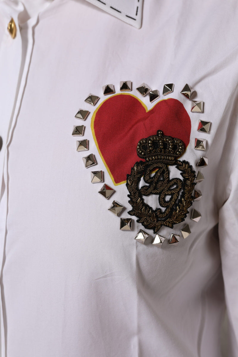 White Cotton Floral Embellished Shirt Top Dolce & Gabbana