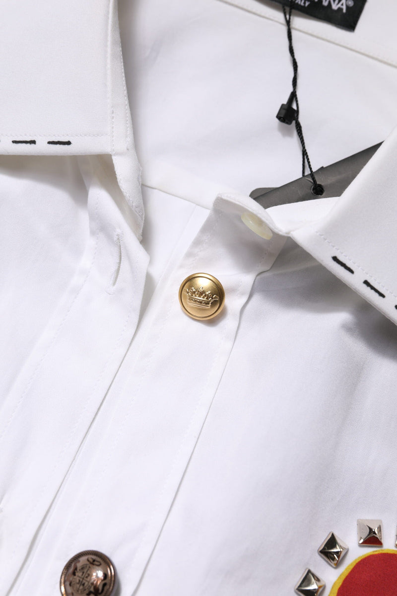 White Cotton Floral Embellished Shirt Top Dolce & Gabbana