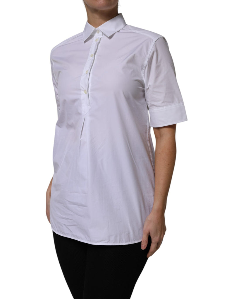 White Cotton Short Sleeves Collared Polo Top Dolce & Gabbana
