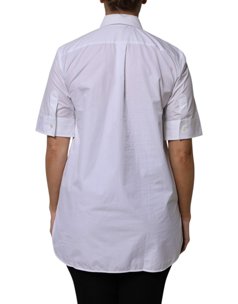White Cotton Short Sleeves Collared Polo Top Dolce & Gabbana