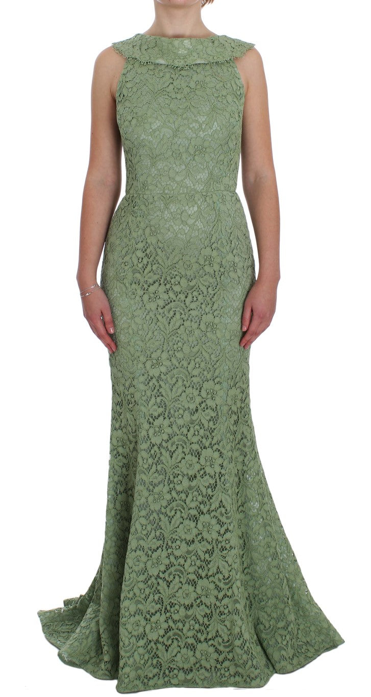 Elegant Green Floral Lace Maxi Dress Dolce & Gabbana