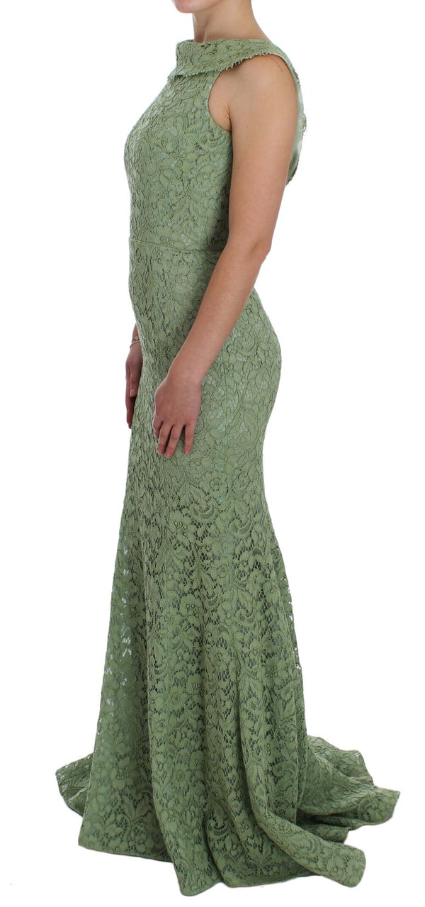 Elegant Green Floral Lace Maxi Dress Dolce & Gabbana