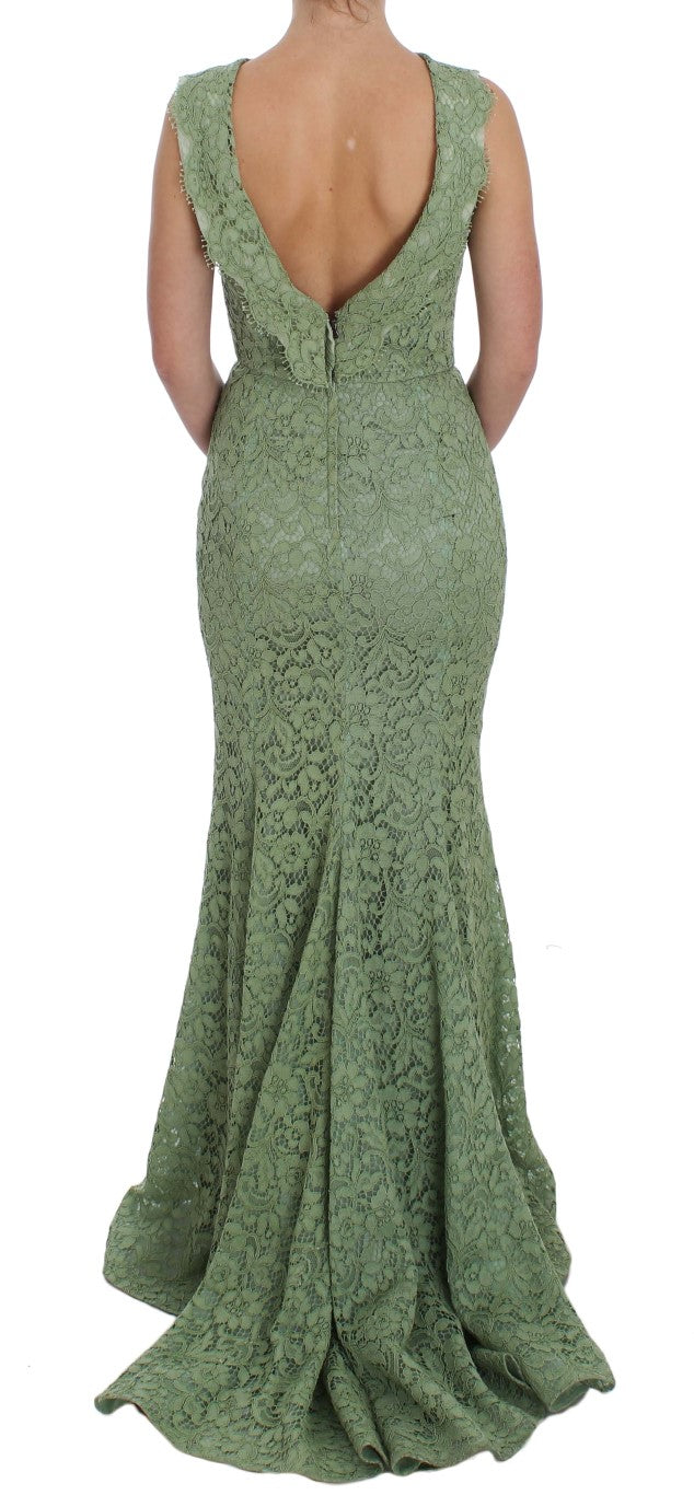 Elegant Green Floral Lace Maxi Dress Dolce & Gabbana