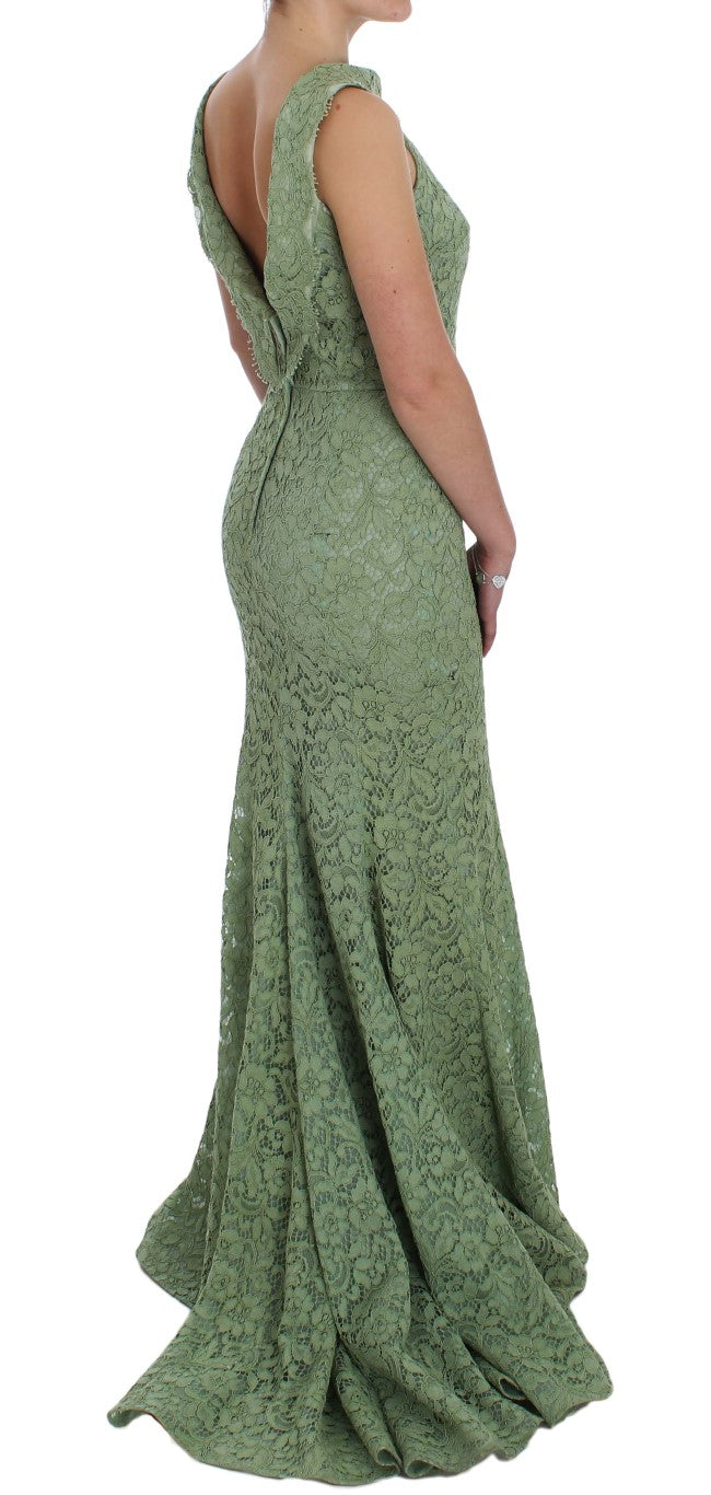 Elegant Green Floral Lace Maxi Dress Dolce & Gabbana