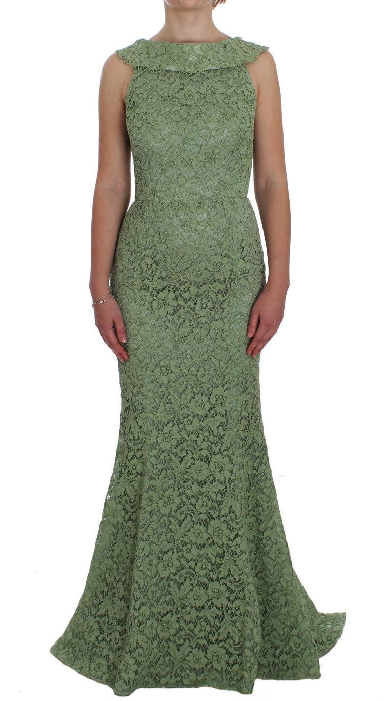 Elegant Green Floral Lace Maxi Dress Dolce & Gabbana