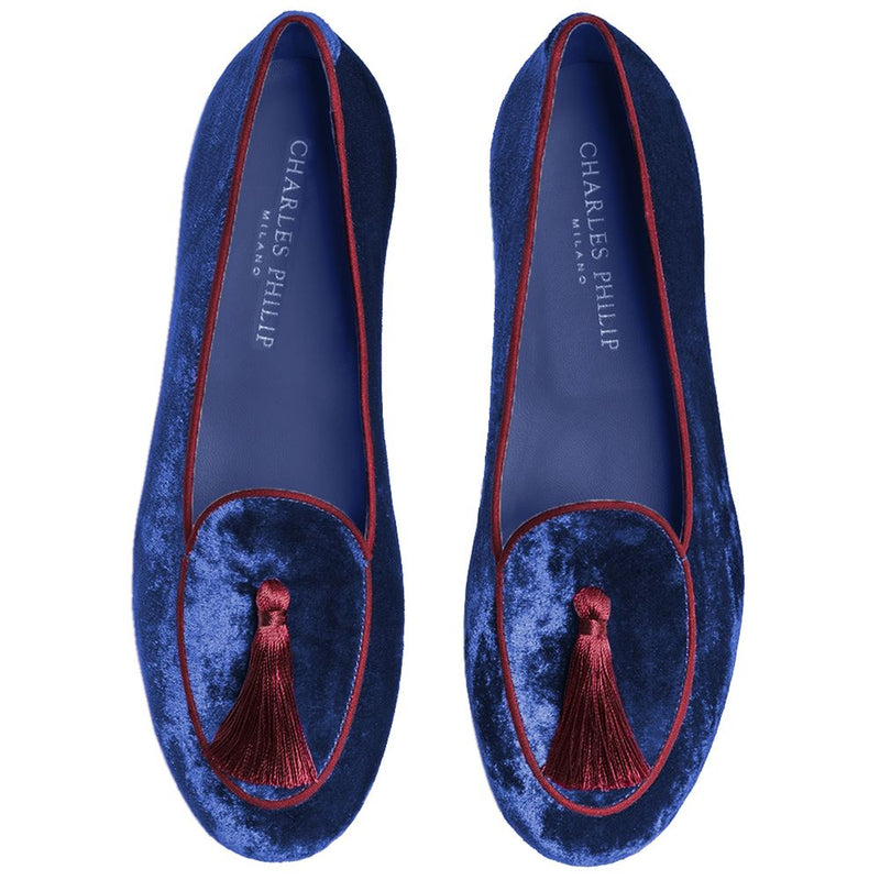 Blue Velvet Flat Shoe Charles Philip