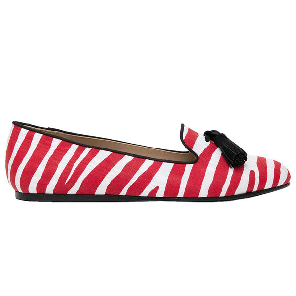 Red Cotton Flat Shoe Charles Philip