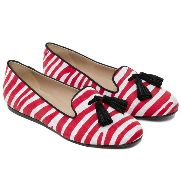 Red Cotton Flat Shoe Charles Philip
