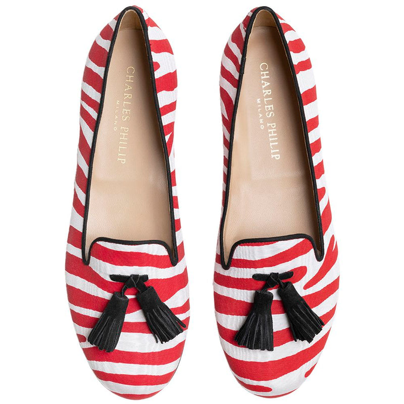 Red Cotton Flat Shoe Charles Philip