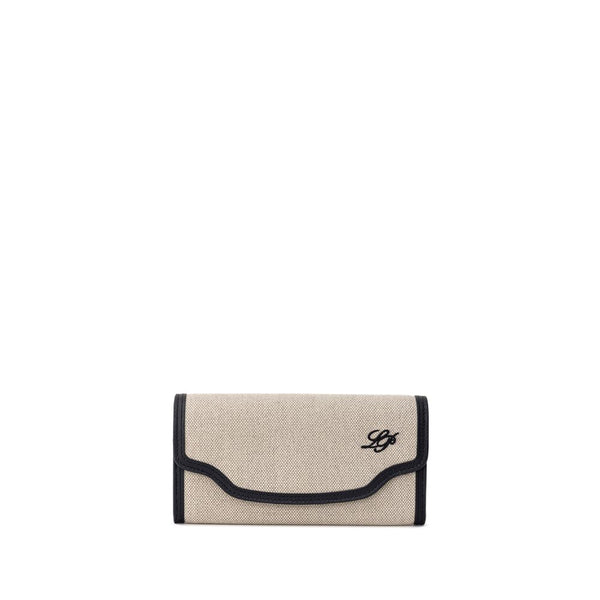 Beige Fabric And Leather Wallet Loro Piana