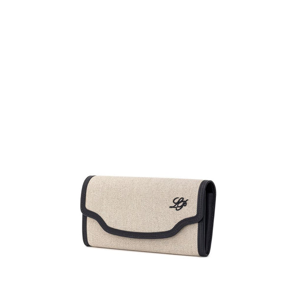 Beige Fabric And Leather Wallet Loro Piana