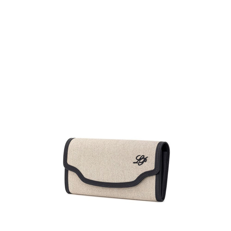 Beige Fabric And Leather Wallet Loro Piana