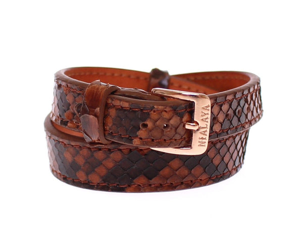 Chic Snakeskin Leather & Gold Cuff Bracelet Nialaya