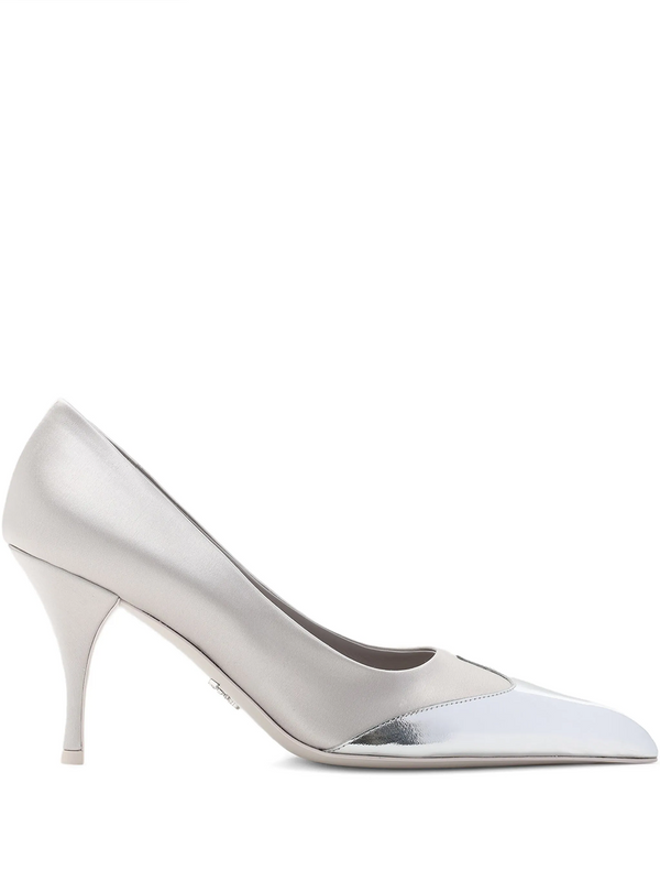 Satin And Metallic Silver Leather Pumps Prada