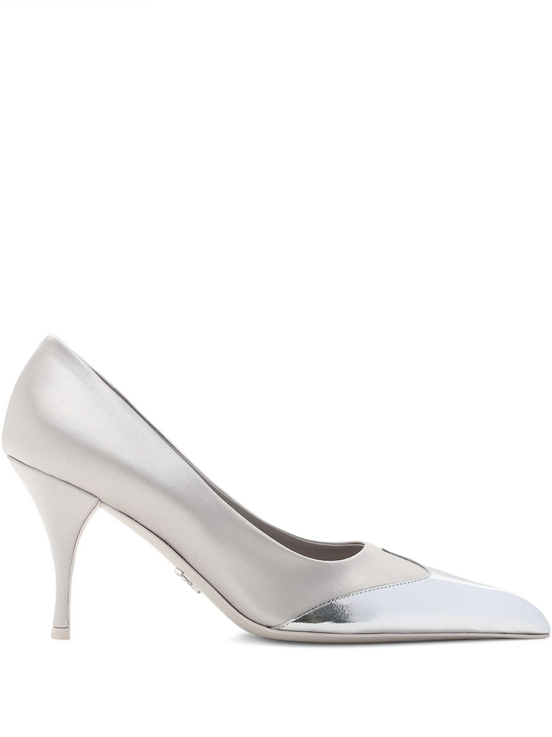 Satin And Metallic Silver Leather Pumps Prada