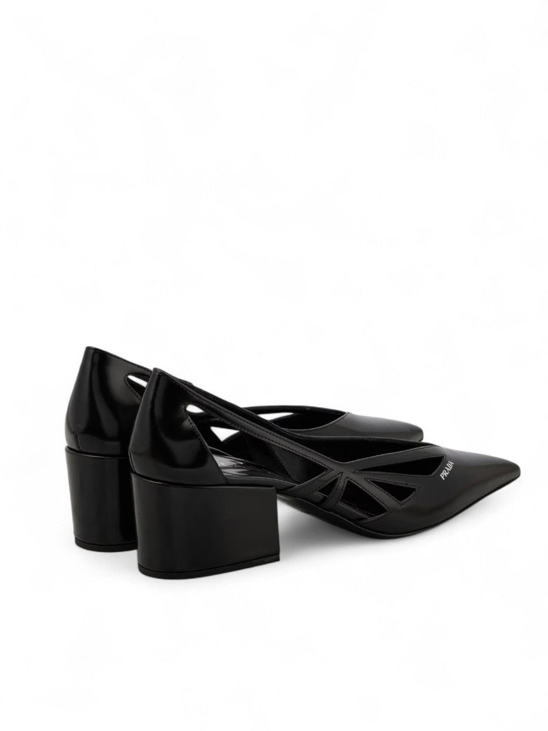 Black Leather Cut-Out Pumps 55 Prada
