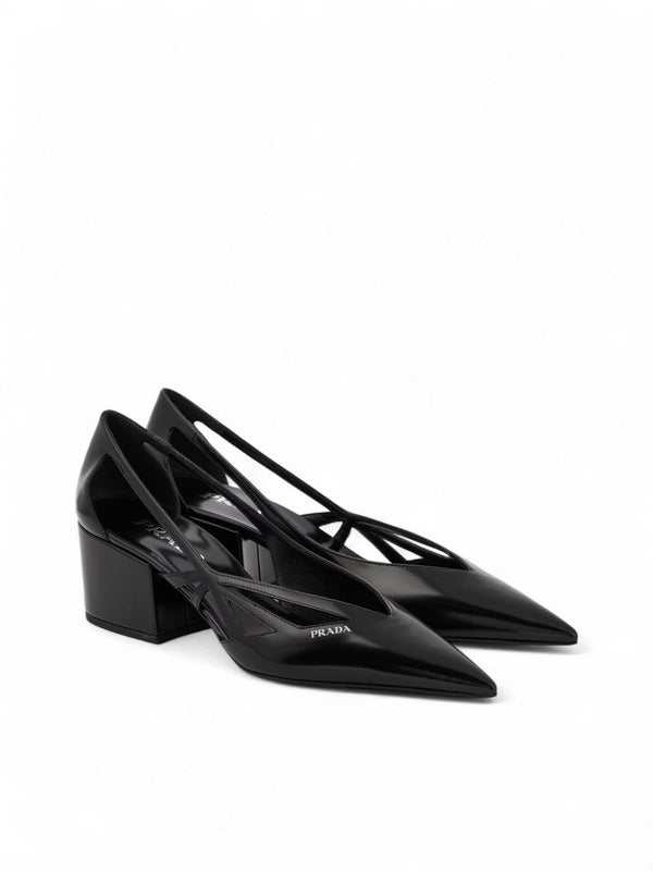 Black Leather Cut-Out Pumps 55 Prada