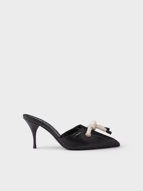 Black Nappa Leather Rope Detail  Sandals Prada