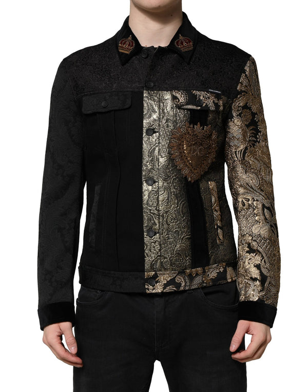 Black Gold Floral Jacquard Men Biker Jacket Dolce & Gabbana
