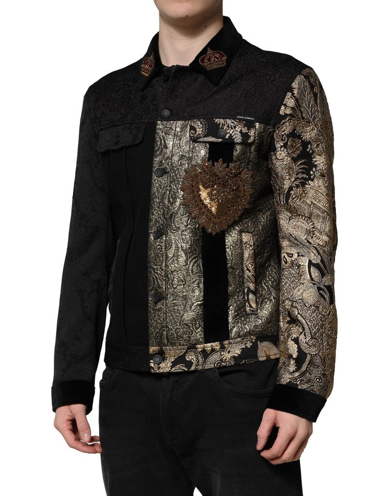 Black Gold Floral Jacquard Men Biker Jacket Dolce & Gabbana