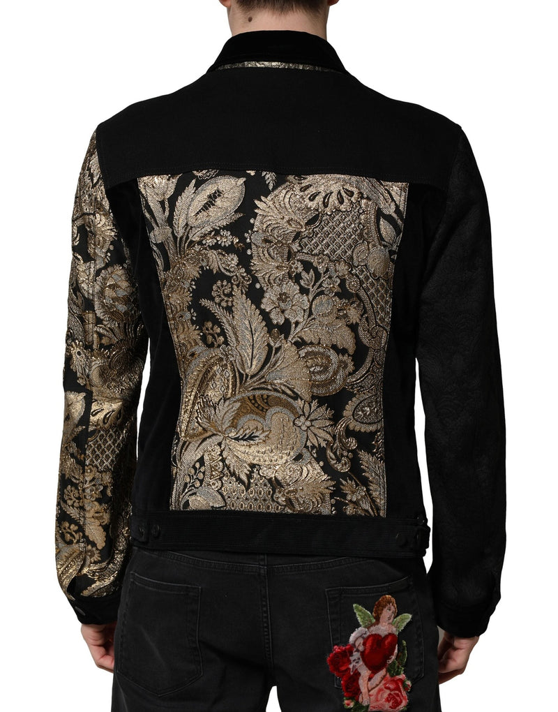 Black Gold Floral Jacquard Men Biker Jacket Dolce & Gabbana