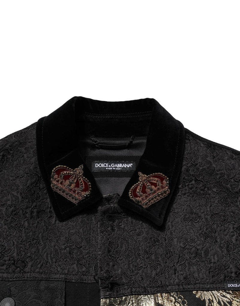 Black Gold Floral Jacquard Men Biker Jacket Dolce & Gabbana