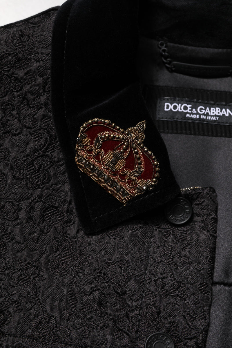 Black Gold Floral Jacquard Men Biker Jacket Dolce & Gabbana