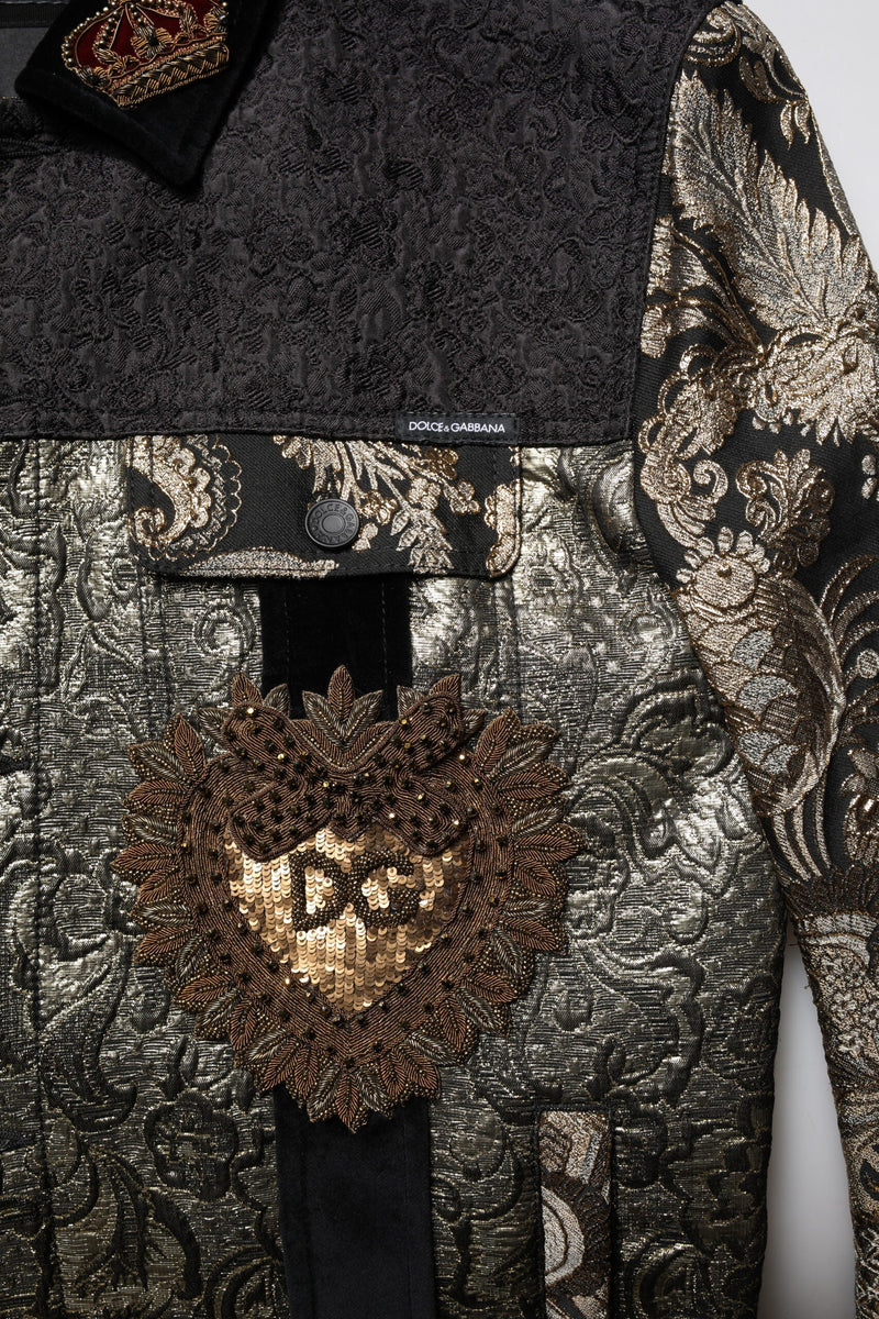 Black Gold Floral Jacquard Men Biker Jacket Dolce & Gabbana