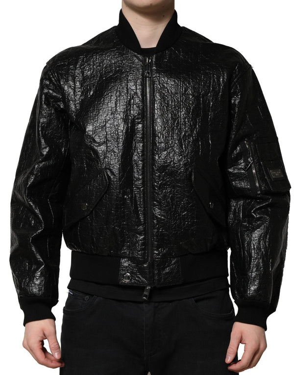 Black Logo Plaque Bomber Full Zipper Jacket Dolce & Gabbana