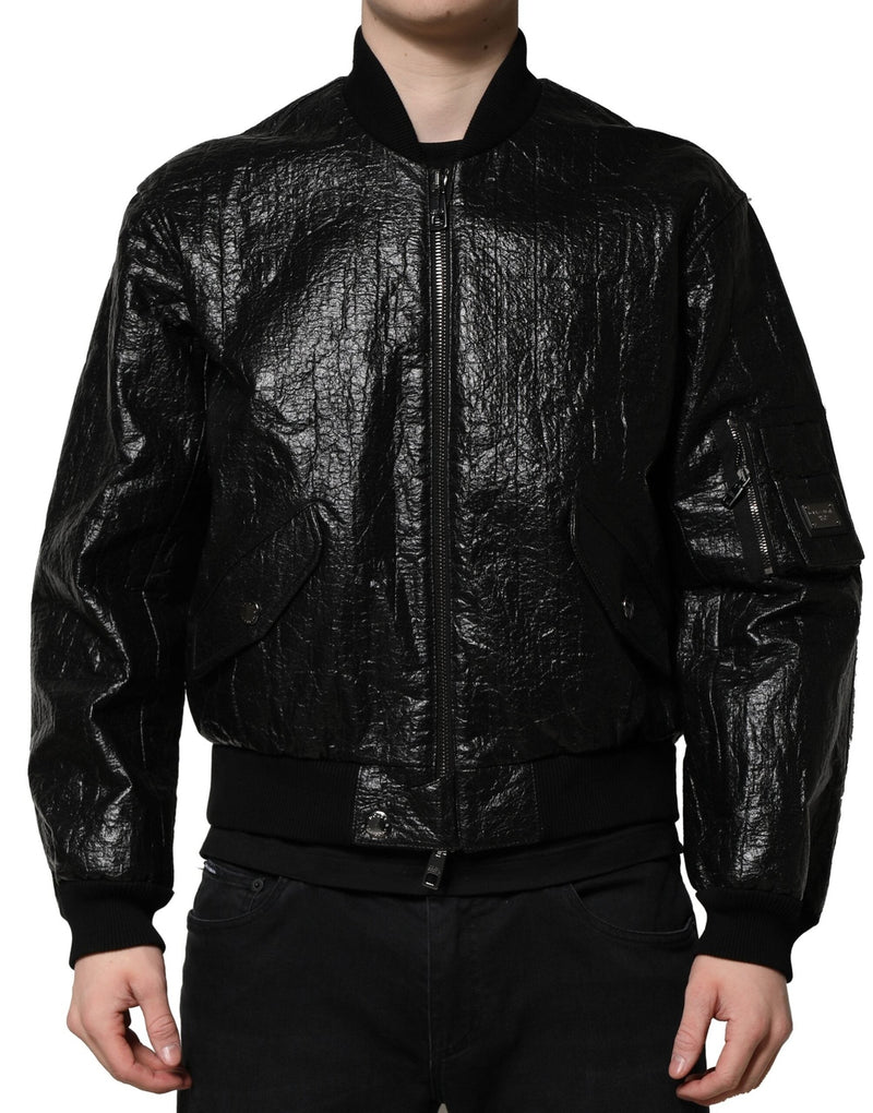Black Logo Plaque Bomber Full Zipper Jacket Dolce & Gabbana