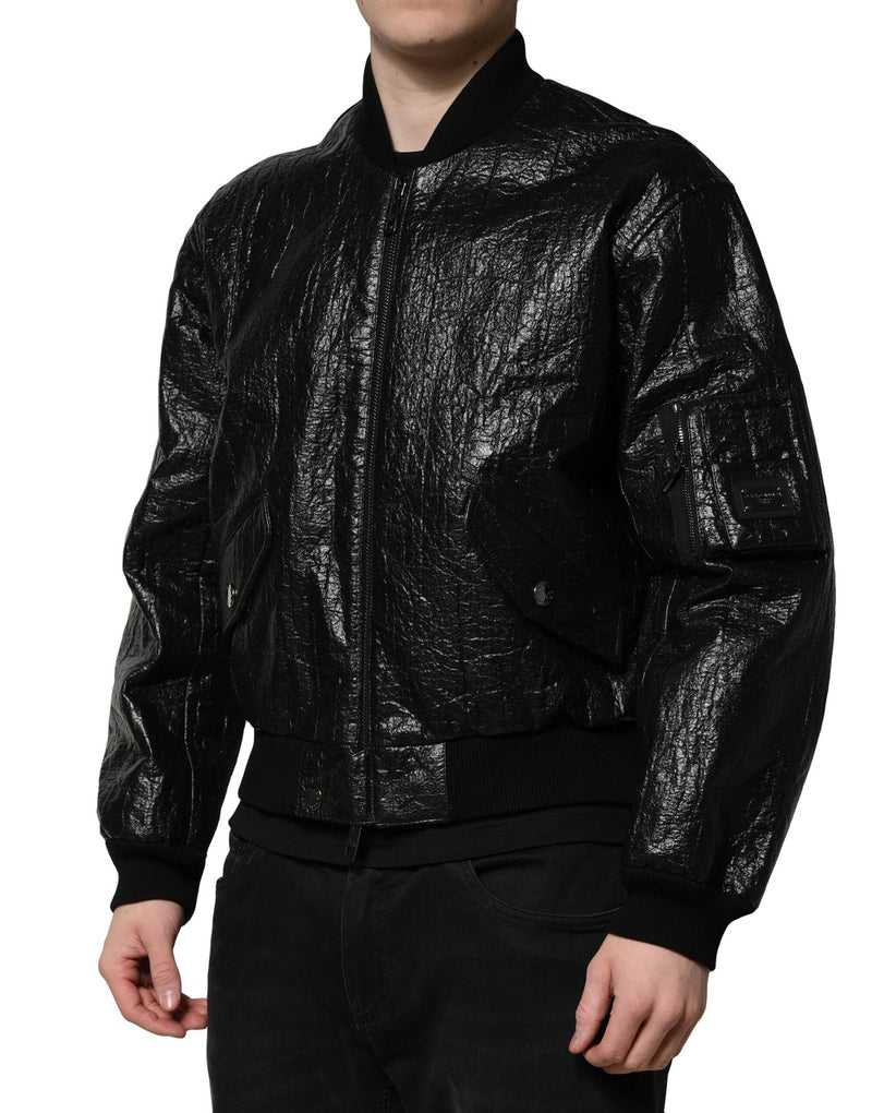 Black Logo Plaque Bomber Full Zipper Jacket Dolce & Gabbana