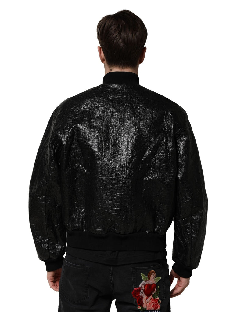 Black Logo Plaque Bomber Full Zipper Jacket Dolce & Gabbana