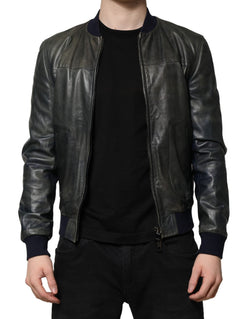 Black Lambskin Leather Biker Full Zip Jacket Dolce & Gabbana