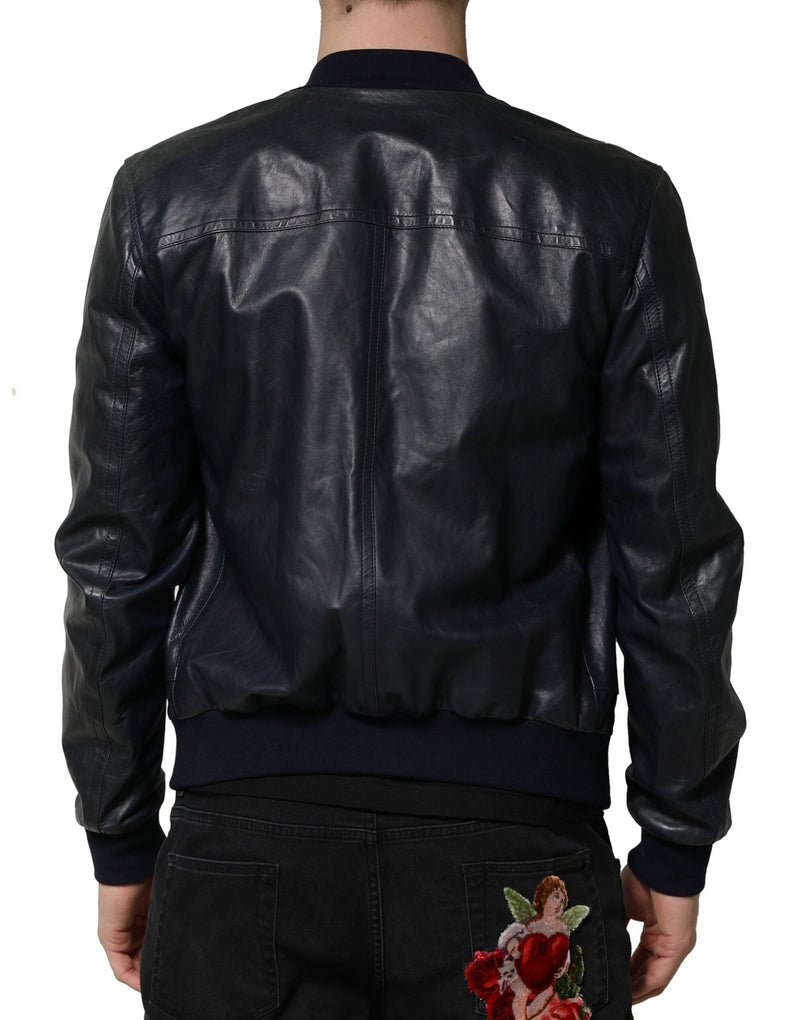 Black Lambskin Leather Biker Full Zip Jacket Dolce & Gabbana