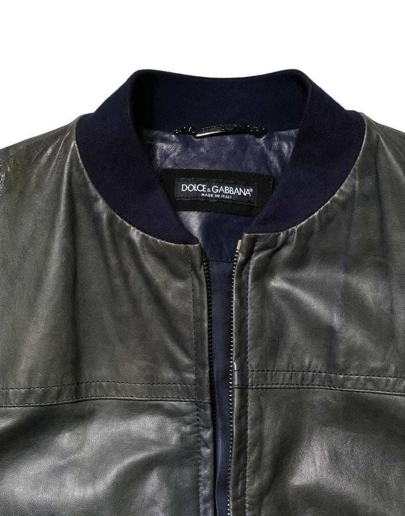Black Lambskin Leather Biker Full Zip Jacket Dolce & Gabbana