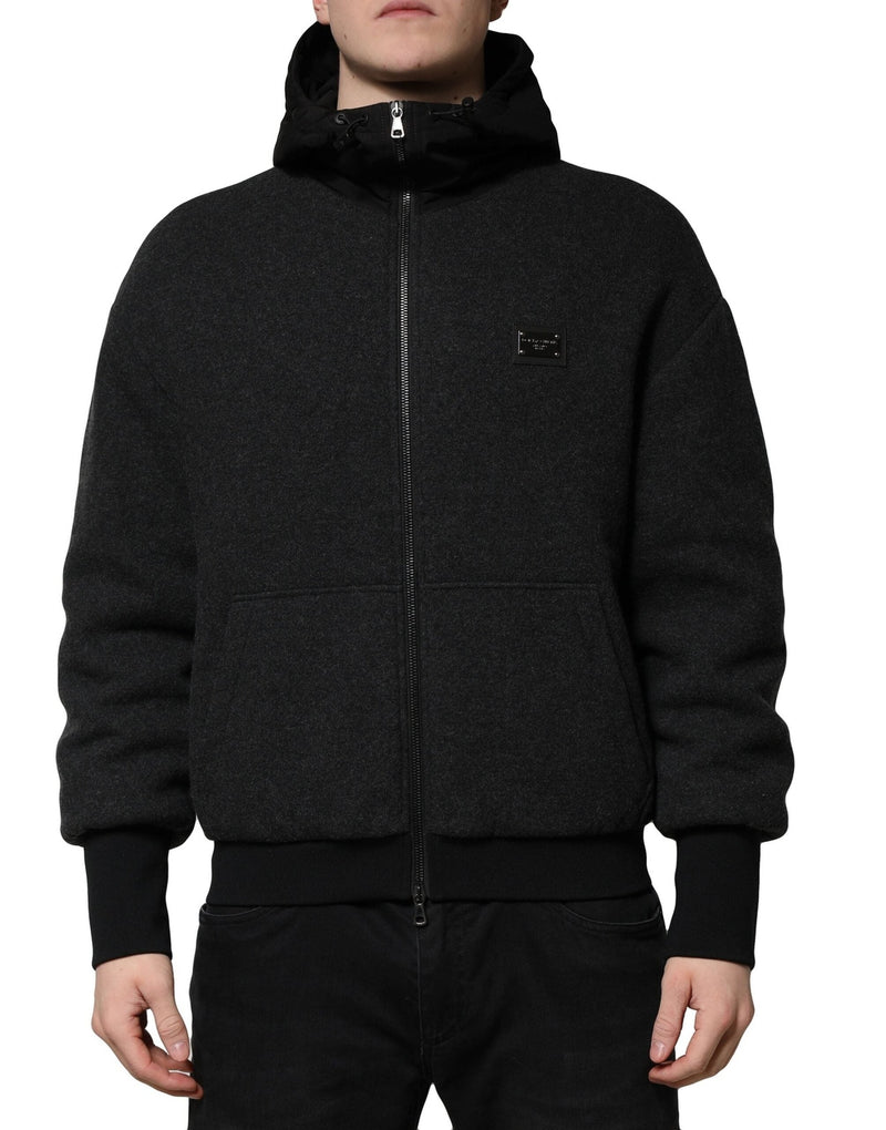 Black DG Logo Plaque Hooded Bomber Jacket Dolce & Gabbana