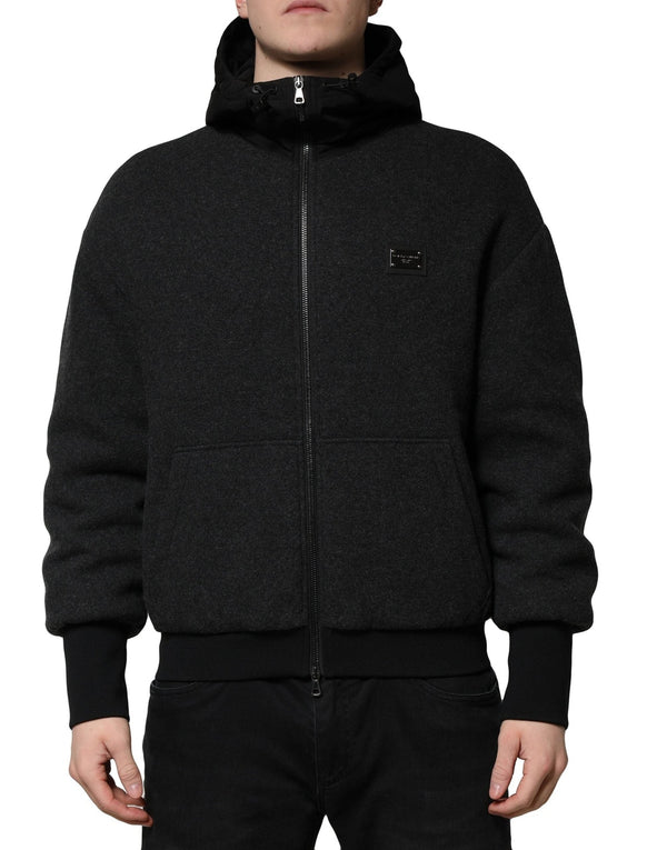 Black DG Logo Plaque Hooded Bomber Jacket Dolce & Gabbana