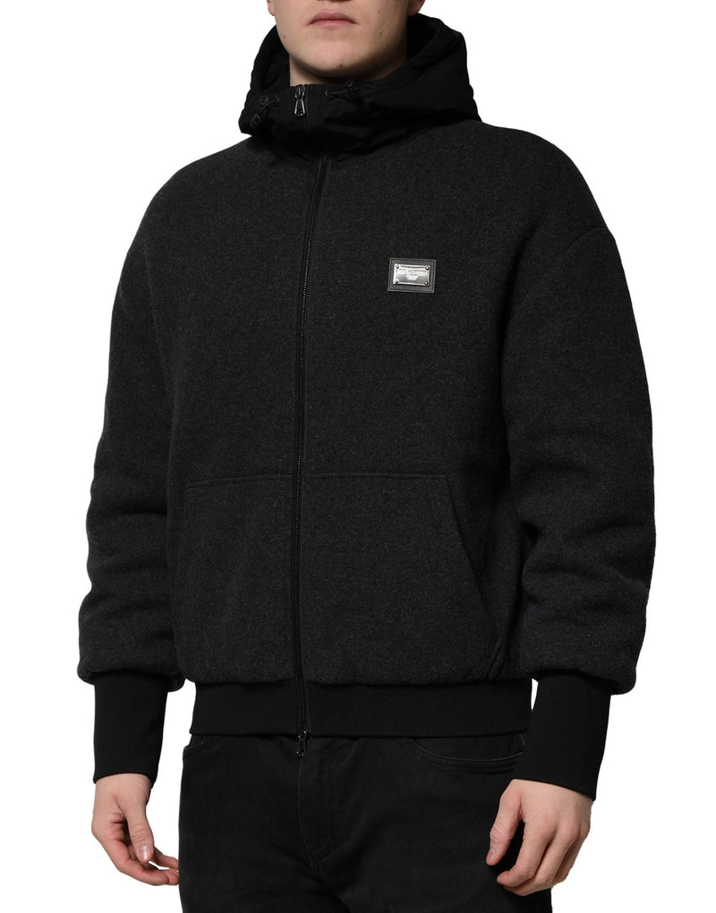 Black DG Logo Plaque Hooded Bomber Jacket Dolce & Gabbana