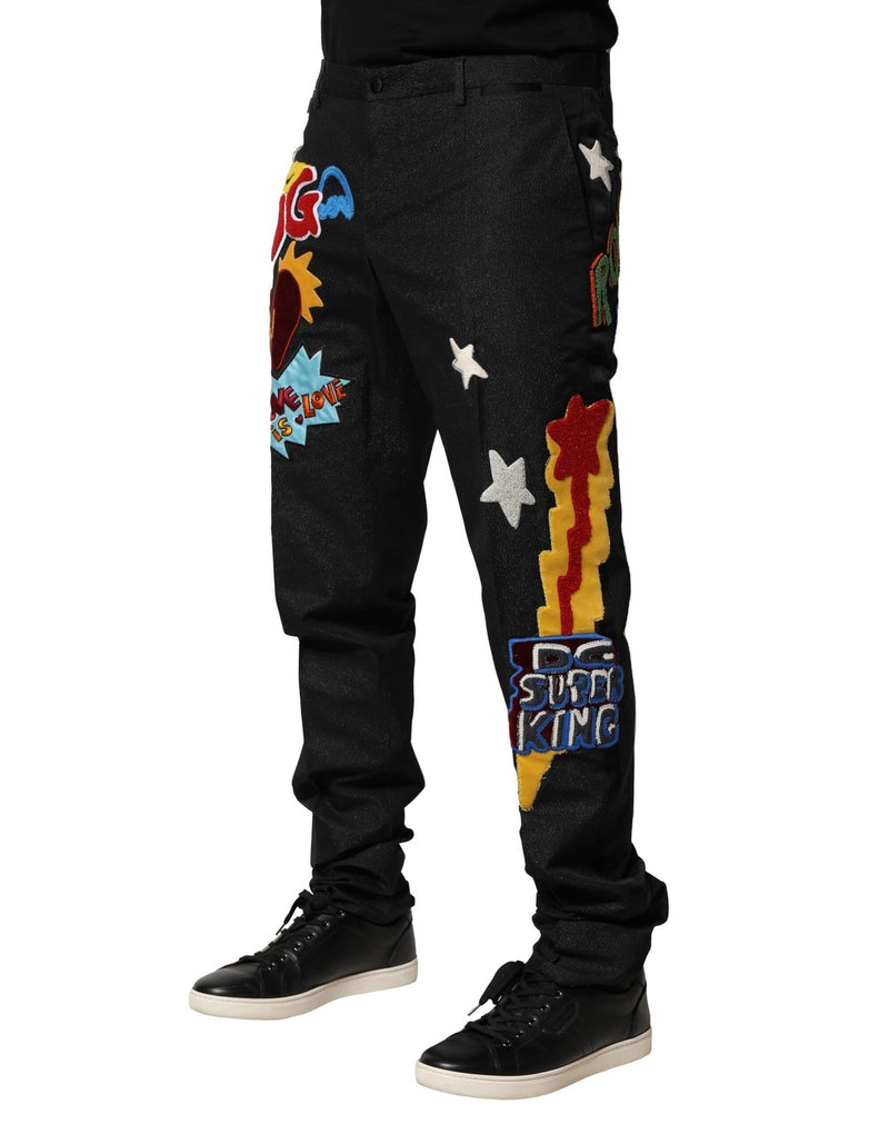Black Graphic Embroidery Men Pants Dolce & Gabbana