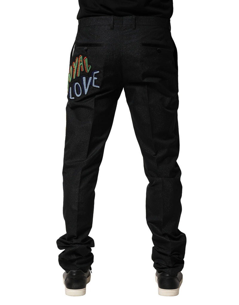 Black Graphic Embroidery Men Pants Dolce & Gabbana