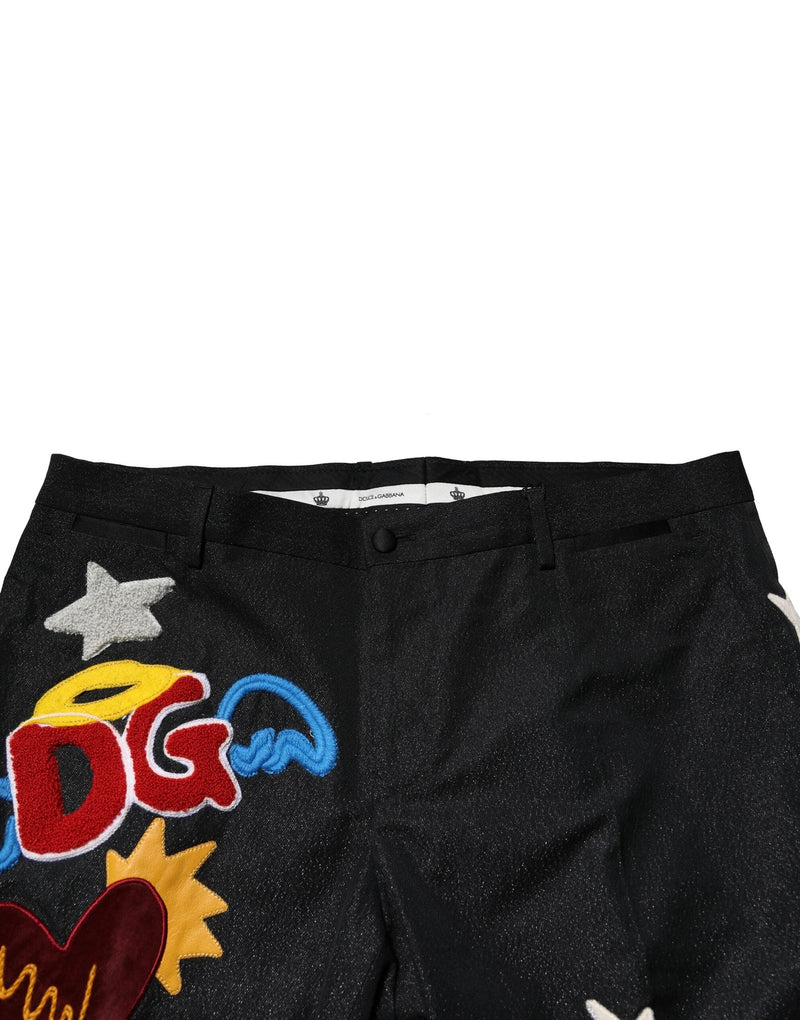 Black Graphic Embroidery Men Pants Dolce & Gabbana
