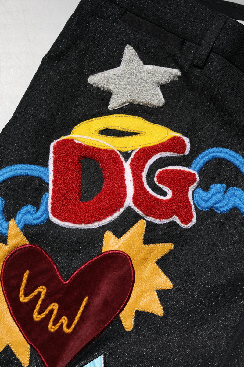 Black Graphic Embroidery Men Pants Dolce & Gabbana