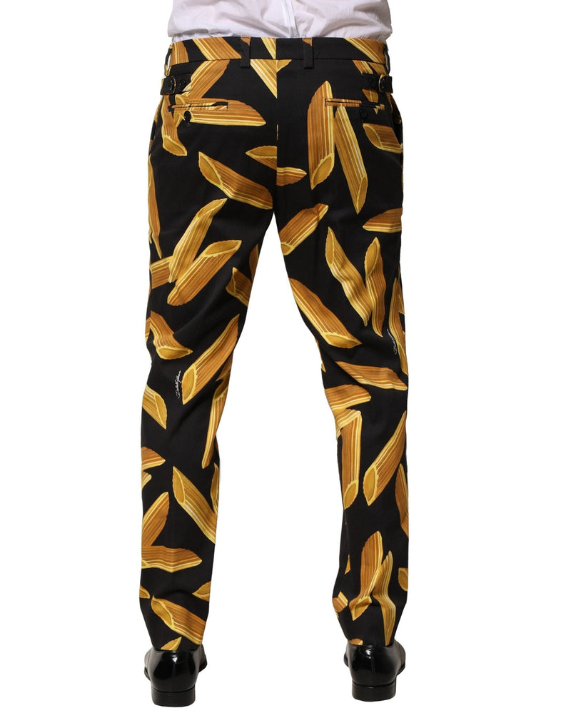 Black Pasta Print Tapered Men Pants Dolce & Gabbana