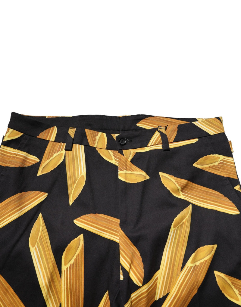 Black Pasta Print Tapered Men Pants Dolce & Gabbana