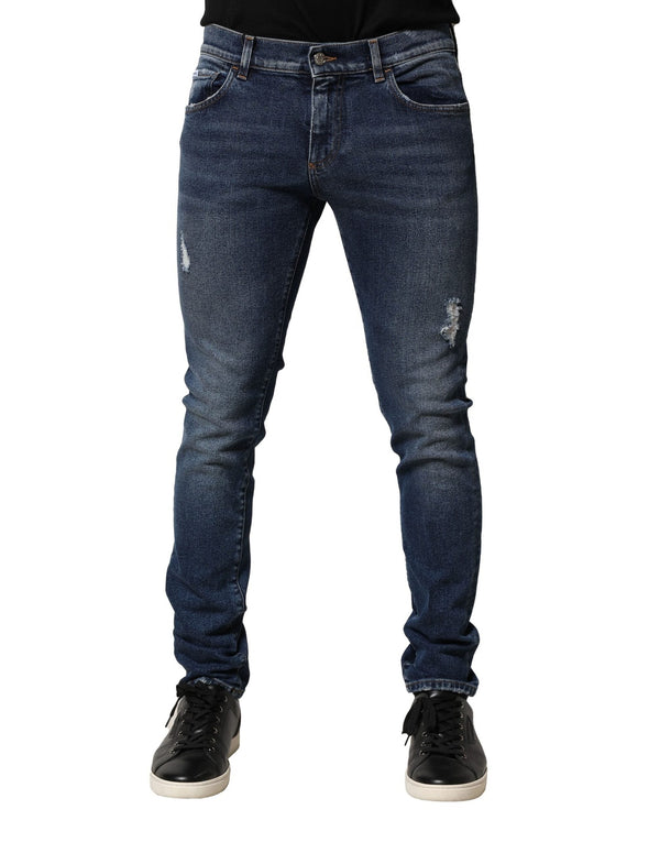 Blue Washed Skinny Cotton Denim Jeans Dolce & Gabbana