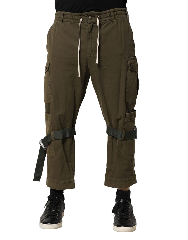 Brown Cotton Cargo Drawstring Pants Dolce & Gabbana
